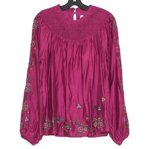 NWT Savanna Jane Top Boho Peasant Embroidered Floral Flowy Western Cottagecore L